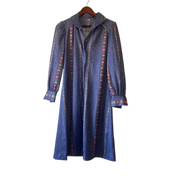 Vintage 70s denim look western style midi dress with long sleeve size medium - Picture 1 of 5
